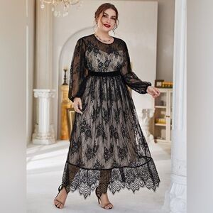 SHEIN Plus Lace Overlay A-Line Dress